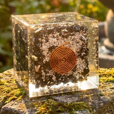 Tourmaline Crystal Resin Orgone Cube Genuine Natural Mineral