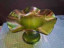 Antique art nouveau iridescent Rindskopf Loetz ruffled vase 6" X 8 3/4" Bohemian