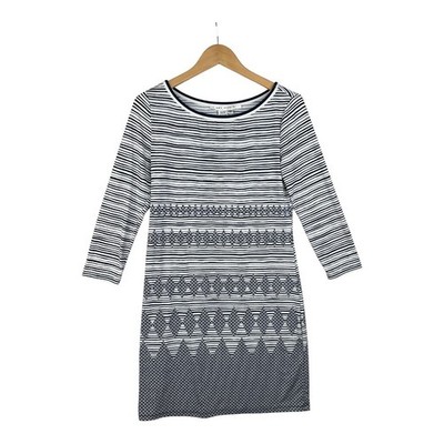 Max Studio Geometric/Floral/Striped 3/4 Sleeve Dress size XS Black/White