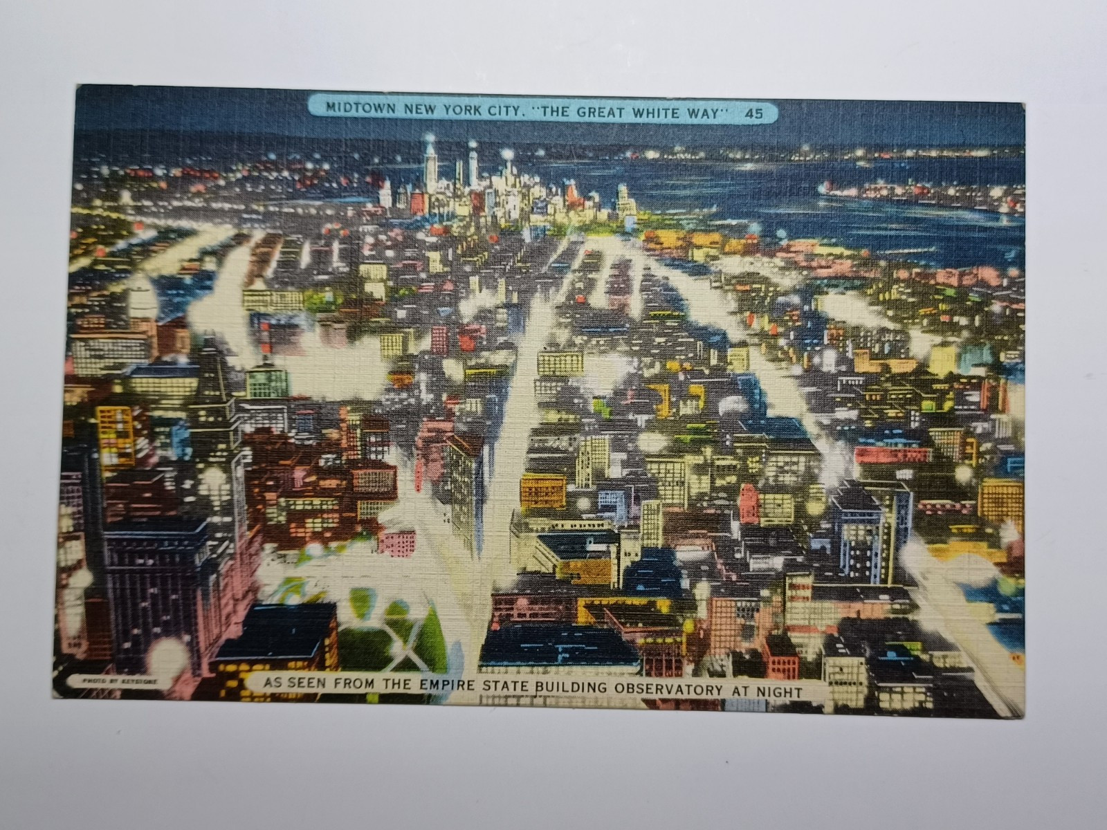 Midtown NYC Night View from Empire State Building Linen Card
