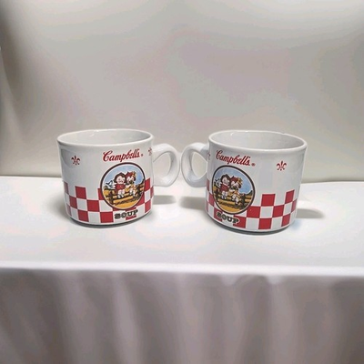 #ad #ad Campbell#x27;s Soup Mugs Cups Set of 2 Vintage 2000 Lovebirds Scene Checkers 2000 $14.94