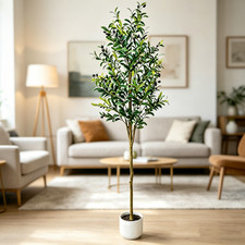 6Ft Artificial Olive Tree Realistic Adjustable Branches White Planter HomeOffice