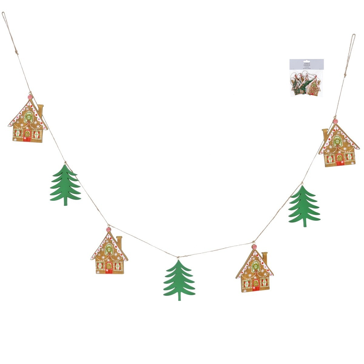 Gisela Graham Gingerbread House and Tree Christmas Garland Novelty Festive Decor