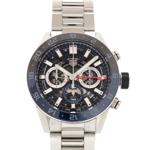 TAG HEUER CARRERA CALIBRE02 CBG2A1Z CHRONOGRAPH GMT BLACK DIALS SS AUTO SKELETON