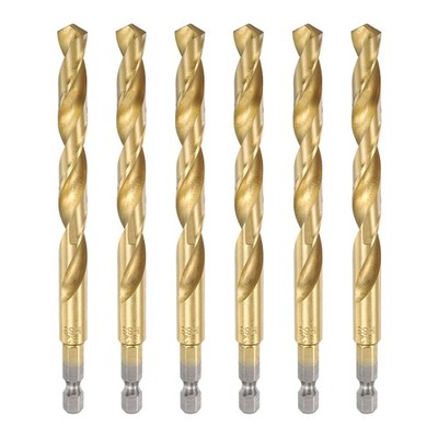 6pcs Twist Drill Bit 9.2mm Dia 125mm 1/4'' Hex Shank High-Speed Steel Bits