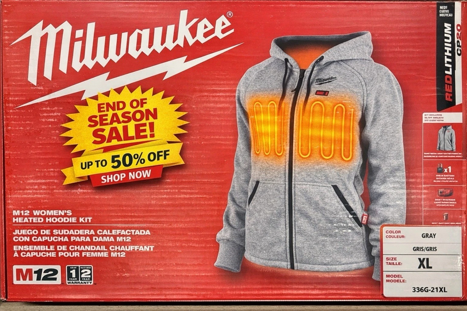 Milwaukee 306G-21XL Heated Jacket Hoodie Kit , GRAY , Size XL, Women
Opens in a new window or tab