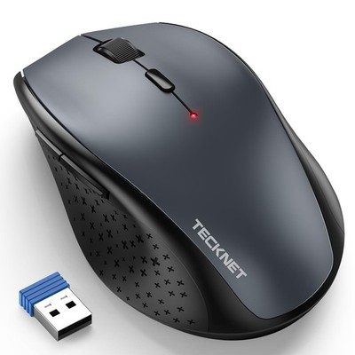 TECKNET Wireless Mouse, 2.4G USB Computer Mouse with 6-Level Adjustable Grey