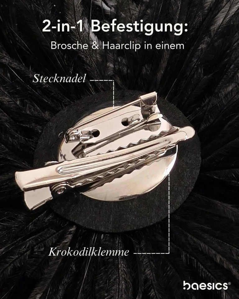 Feder Brosche aus Straußfedern mit Anstecker, Hutaccessoire, Haarclip Baesics - Bild 3 von 4