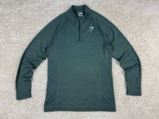 Men  s Gymshark Green 1/4 Zip Athletic Logo Pullover Long Sleeve Size M