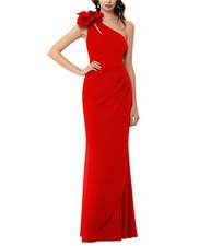 XSCAPE Womens Floral Detail One Shoulder Dress, Red, Petite, 10P