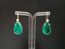 Boucles D'Oreilles Femme Goutte Quartz Vert Émeraud Arg. 925 Plac. Or Faits En