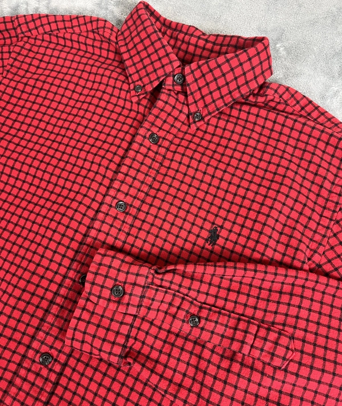 Ralph Lauren Classic Fit Flannel Shirt Sz M Red Black Check Lightweight Preppy