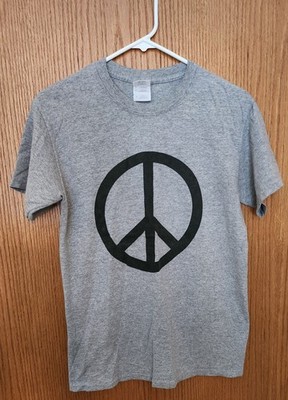 VTG Gildan Heavy Cotton Peace Sign Gray w/ Black Short Sleeve T 
