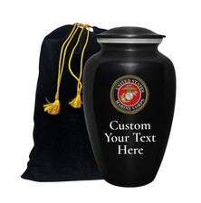 United State Marine Corps Black Cremation Funeral Memorial Ashes Urn with Bag