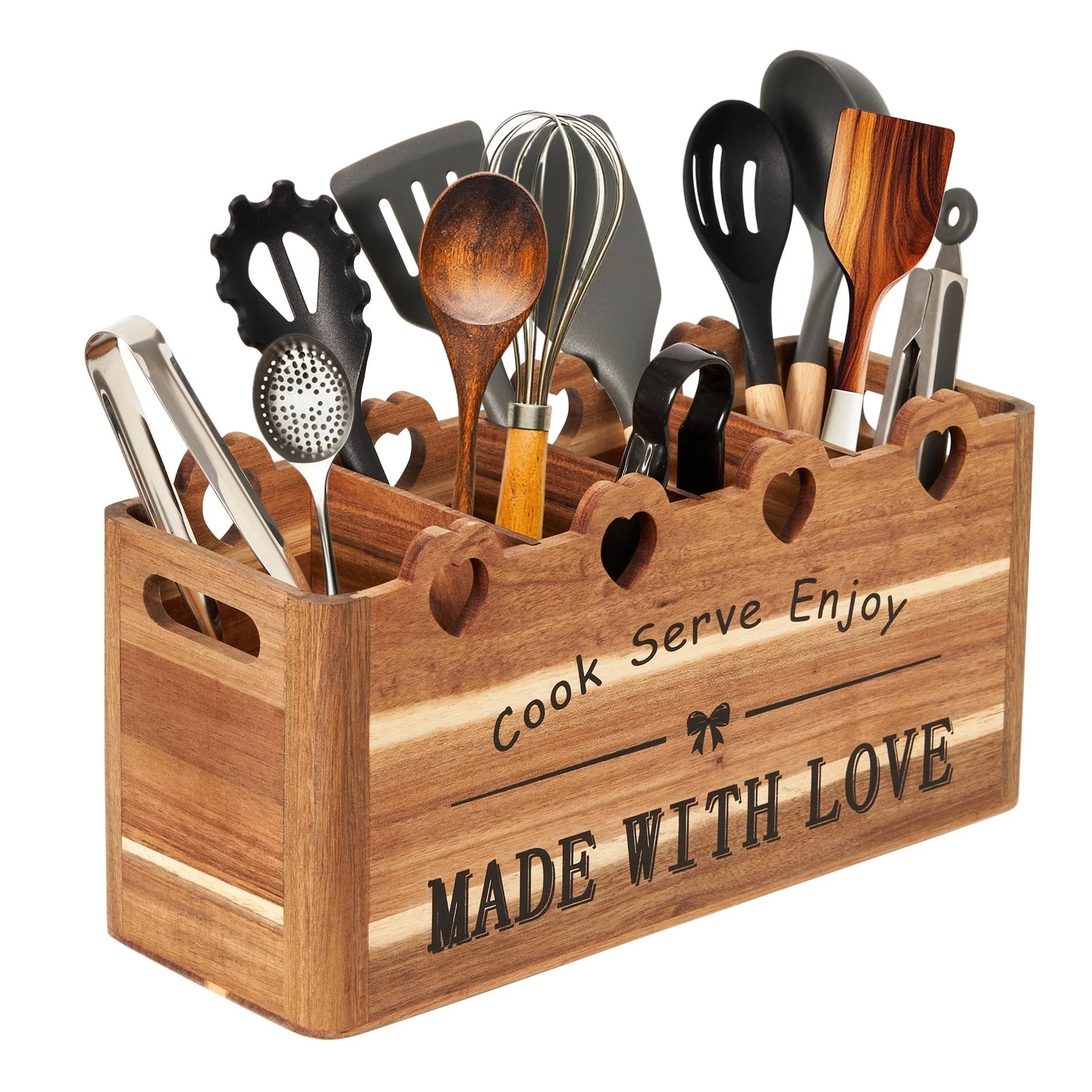 Kitchen Utensil Holder, Large Acacia Wood Organizer for Countertop | Extra La...