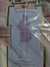 VICTORIA'S SECRET COZY SHORT PLUSH BATH ROBE ICONIC STRIPED Xs