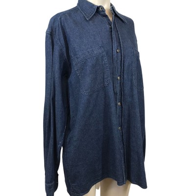 ESPRIT - WOMEN'S LARGE - BLUE DENIM LONG SLEEVE TOP CHORE SHIRT VINTAGE Y2K