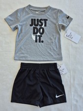 Nike Dri Fit "Just Do It" 2-Piece Set Short Sleeve Gray T-Shirt/Black Shorts 24m