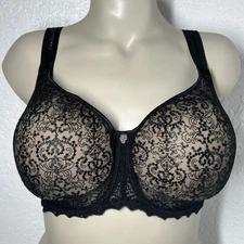 Empreinte Cassiopee Underwire Unpadded Bra 34G Black Floral Sheer Lace Lingerie