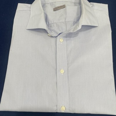 Emidio Tucci 100% Cotton Light Blue Thin Stripe Dress Shirt In XXL