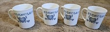 Corning USA Vintage Winter Frost White Blue Heart Pattern Coffee Mugs Set of 4