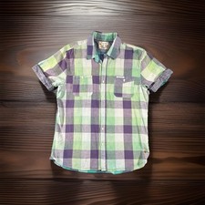 Scotch  Soda Men  s Shirt Size XL Regular Blue Green Linen Cotton Short Sleeve
