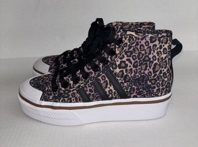Adidas Nizza Platform Mid Shoes Women s 6.5 Black/Brown Sneakers Leopard Prints