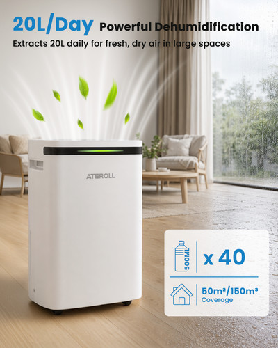 Ateroll 20L/Day Dehumidifier for Home Quiet Moisture Remover Child Lock Bedroom