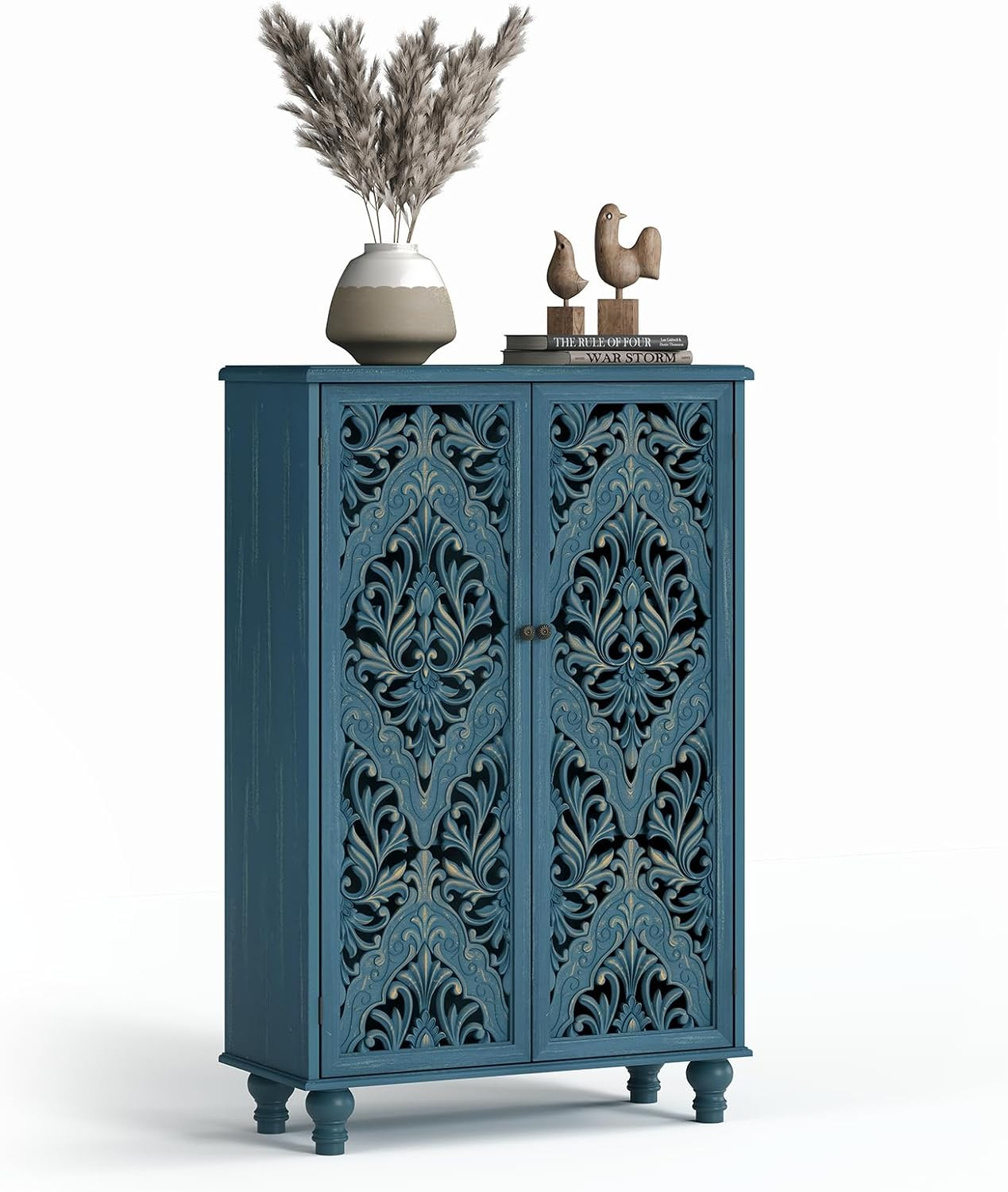 Stylish 47" Blue Accent Cabinet with Doors for Living Room & Entryway Storage