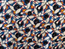 Retro Bowling Balls and Pins fabric 7.00 by 1/2 yd. Cotton, bright colors