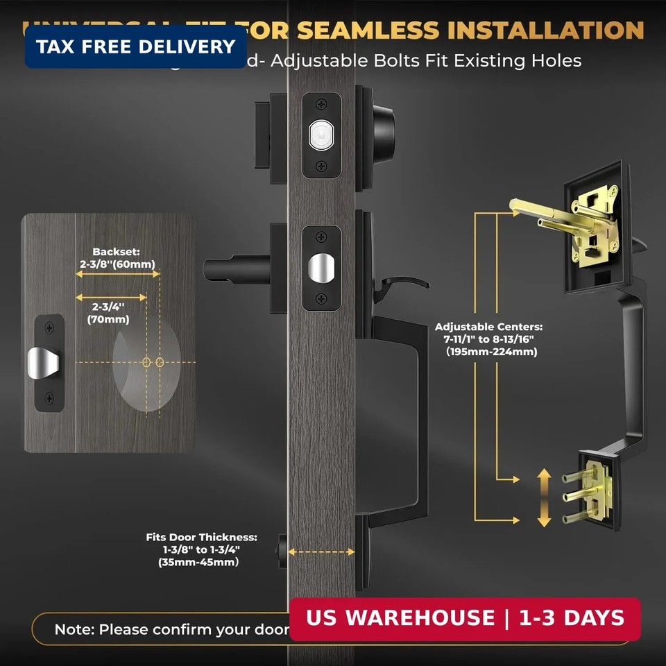 Front Door Lock Set, Heavy Duty Upgraded Front Door Handle Black ...