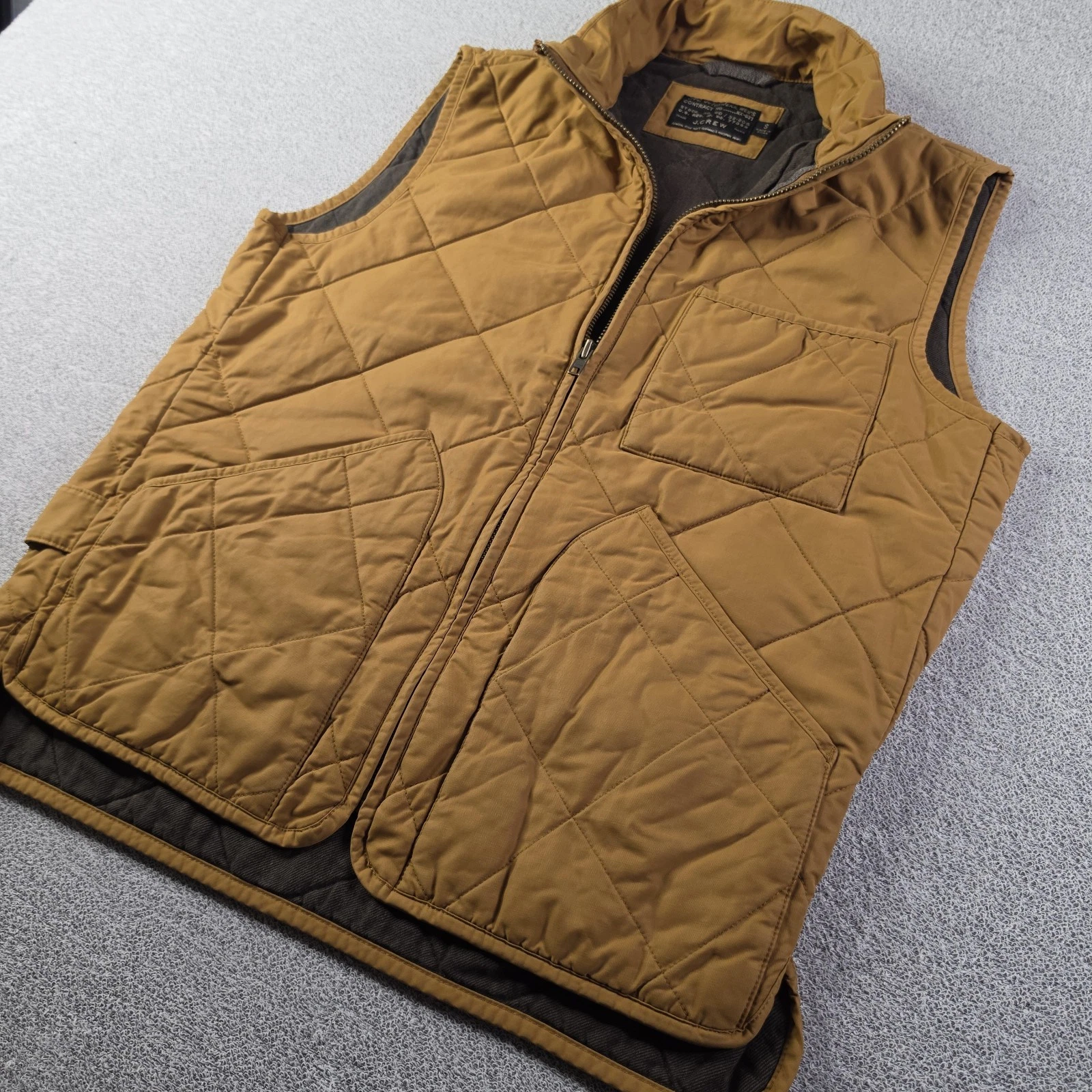 J Crew Diamond Quilt Vest Mens Small Insulated Thermal Brown Tan