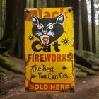 Vintage Fireworks Porcelain Sign Celebrate 4th Of July Firecrackers Gas Oil USA