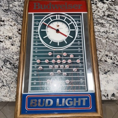 VTG Budweiser vs Bud Light Super Bowl Football Wall Clock Mirror Sign Man Cave