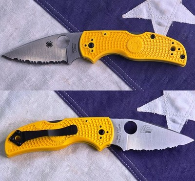 Spyderco Native 5 Salt CPM MagnaCut Satin Serrated Blade Yellow FRN C41SYL5