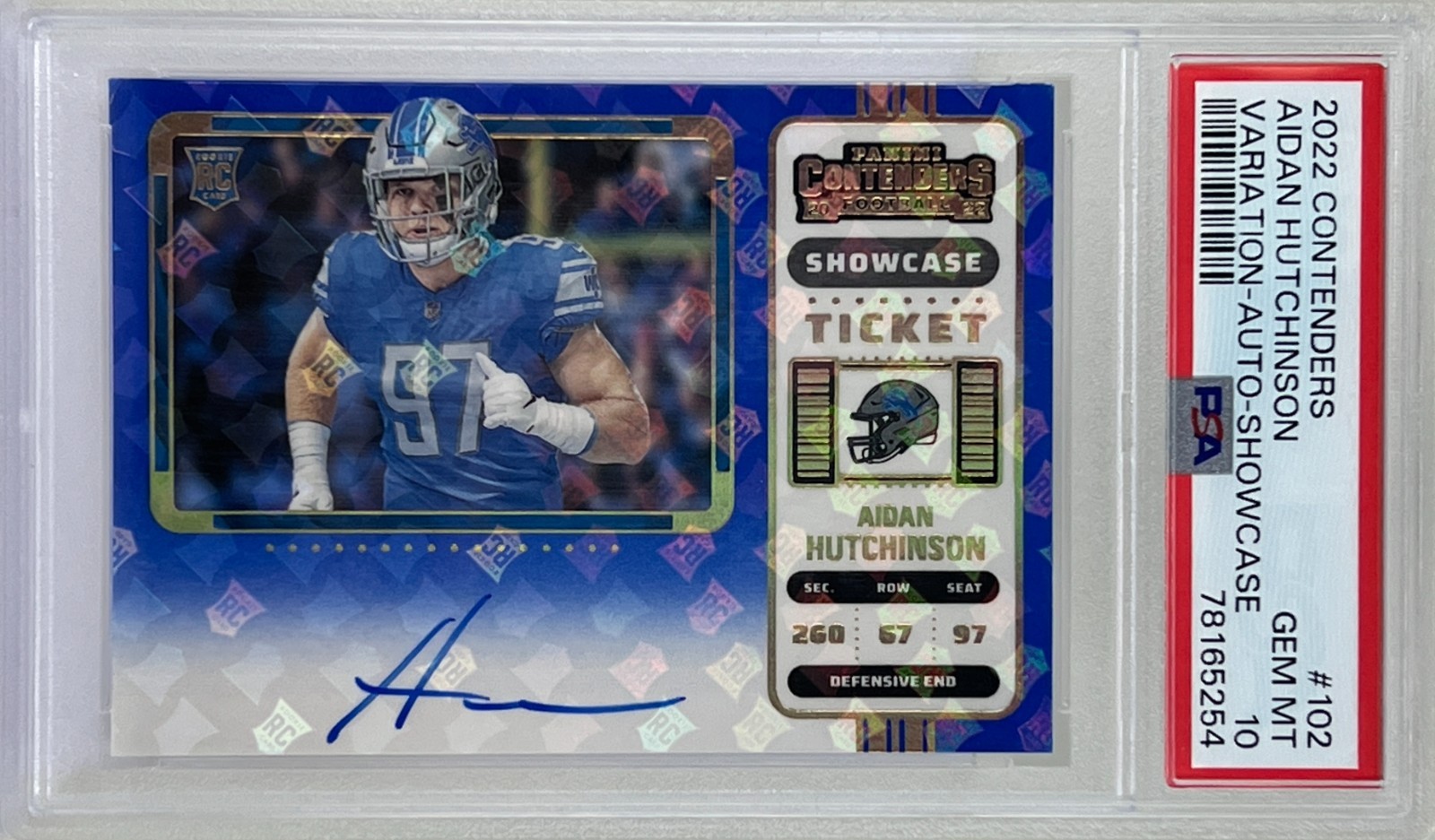 Aidan Hutchinson 2022 Panini Contenders Ticket Showcase On Card Auto RC PSA 10