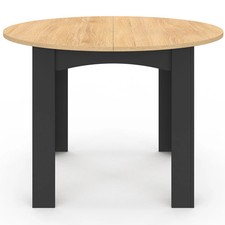 Table à manger fixe ronde DONA 4-6 personnes noire plateau façon hêtre 110 cm