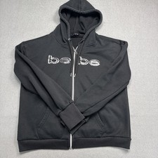 Bebe Sport Black Full Zip Hoodie Jacket Women s Large Rhinestone Logo Y2K
