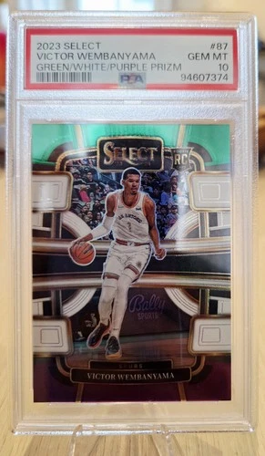 2023 PANINI SELECT #87 VICTOR WEMBANYAMA GREEN/WHITE/PURPLE PRIZM PSA 10 RC
