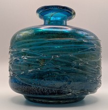 Vintage Mdina Strapped Squat Bottle Rare Criss Cross Trailed Art Glass Malta