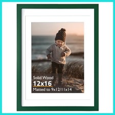 12x16 Picture Frame, Green Solid Wood Frame with Acrylic Plexiglass for Pictu...
