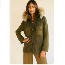 Alexander McQueen Army Green Wool Fur Collar Sweater Jacket Large