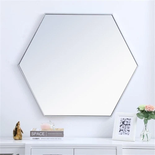 Elegant Decor Eternity 35" x 41" Hexagonal Metal Frame Mirror in Silver - Picture 8 of 13