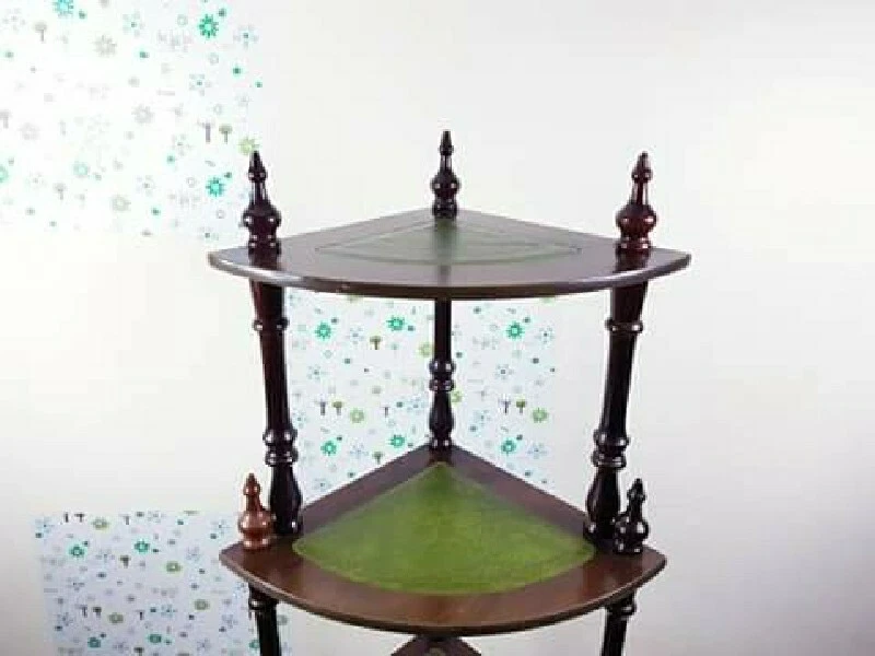 Soporte de exhibición vintage esquina cuero whatnot 4 estantes niveles altos ornamento vegetal. Foto 4 de 4