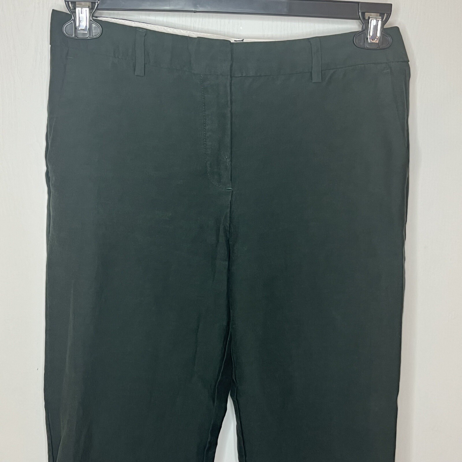 Zara Basic Capri Pant Women Small Green Straight Leg Casual Cuffed thumbnail 2
