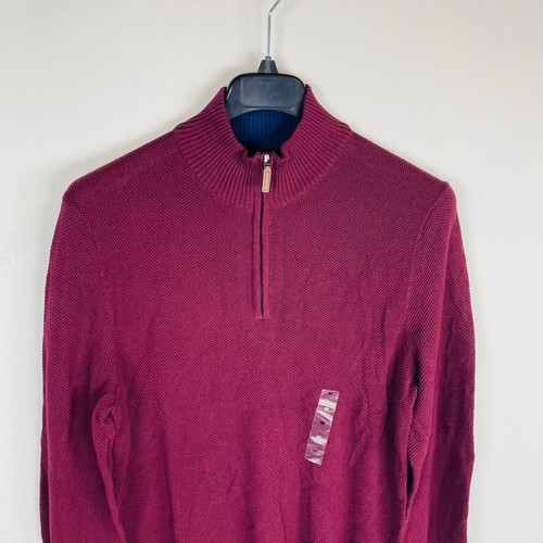 Nuevo Suéter Mediano Sala Club Para Hombre Suéter con Cremallera Cuello Marrón Rojo Ciruela Nuevo con Etiquetas - Imagen 3 de 8