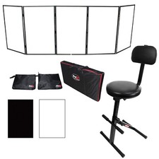 ProX Black Aluminum 5-Panel DJ Scrim Facade Frontboard w/ Travel Case  Chair