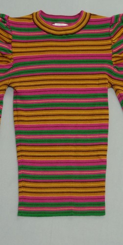 Flying Tomato Striped Top Puffed Shoulders Long Sleeve Crew Neck Girls Size S - Picture 3 of 15