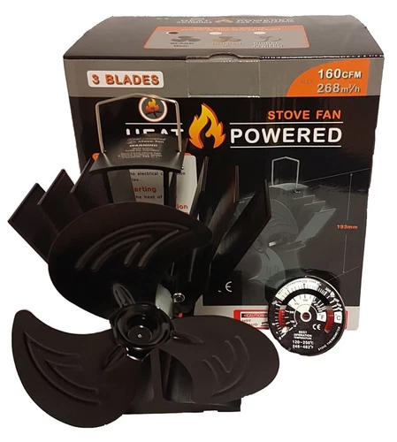 Wärmebetriebener Ofen \ Holzofen Ventilator 2025 Dreiflügel Design + Thermometer