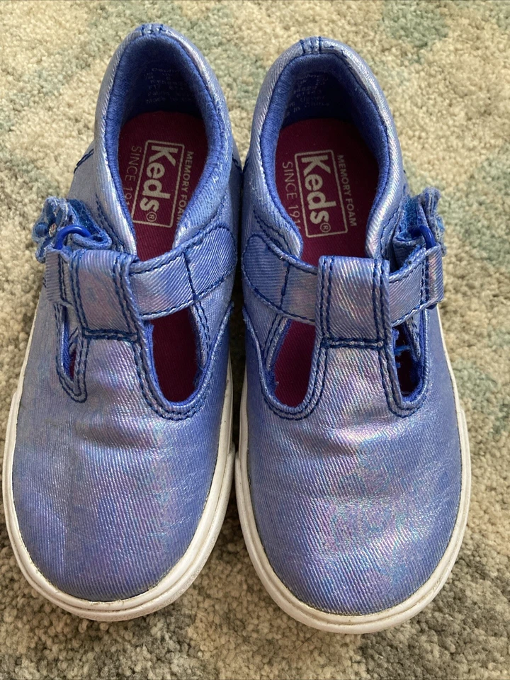 Zapatilla deportiva Keds azul iridiscente Daphne Mary Jane niño pequeño talla 7 M gancho/bucle Foto 2 de 4